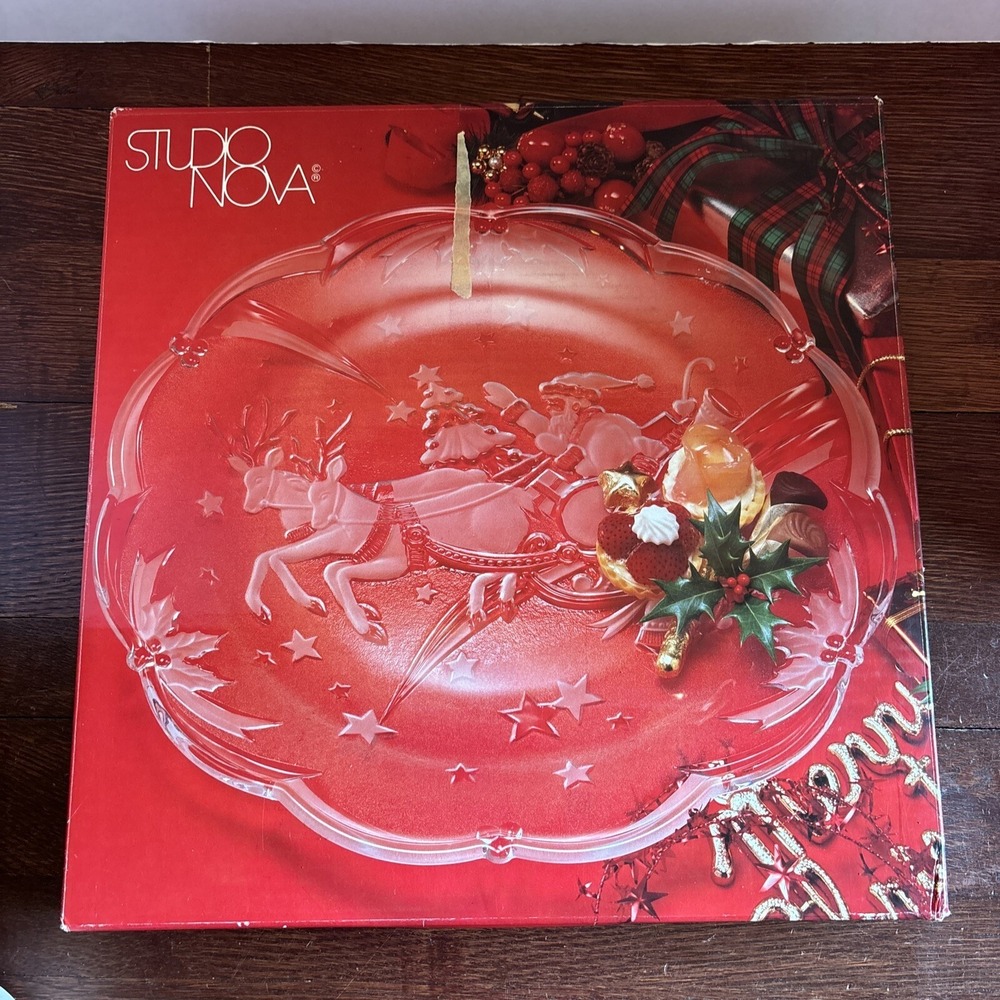 Vintage Studio Nova Magical Eve Glass Platter 15" Reindeer Santa WY367/601